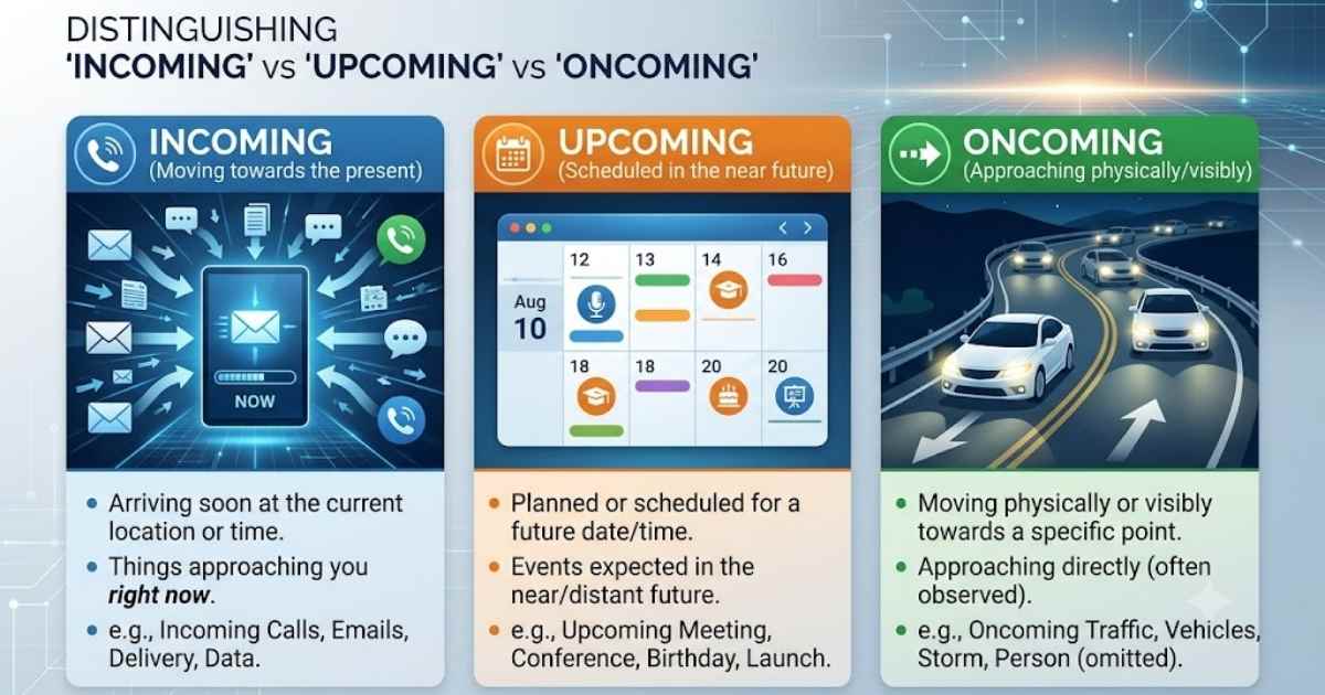 Incoming vs Upcoming vs Oncoming